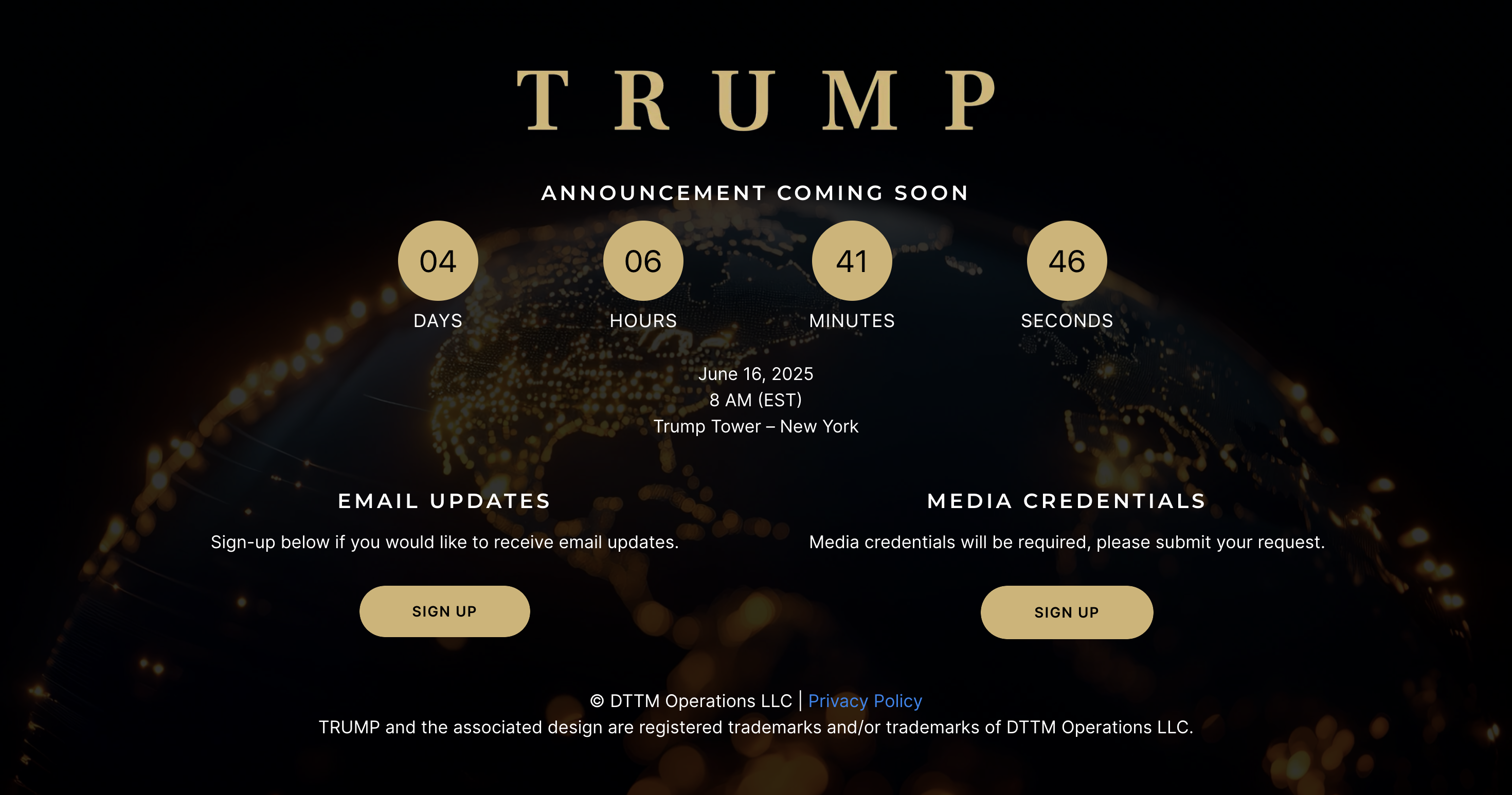 トランプ・オーガニゼーションの発表のカウントダウン