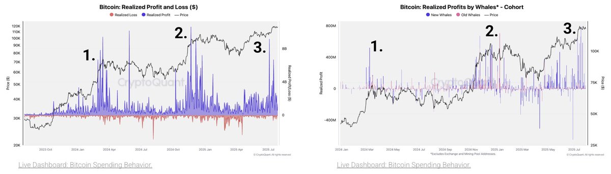 ビットコインはこのブルランで3回目の主要な利益確定波を迎えた。出典：CryptoQuant