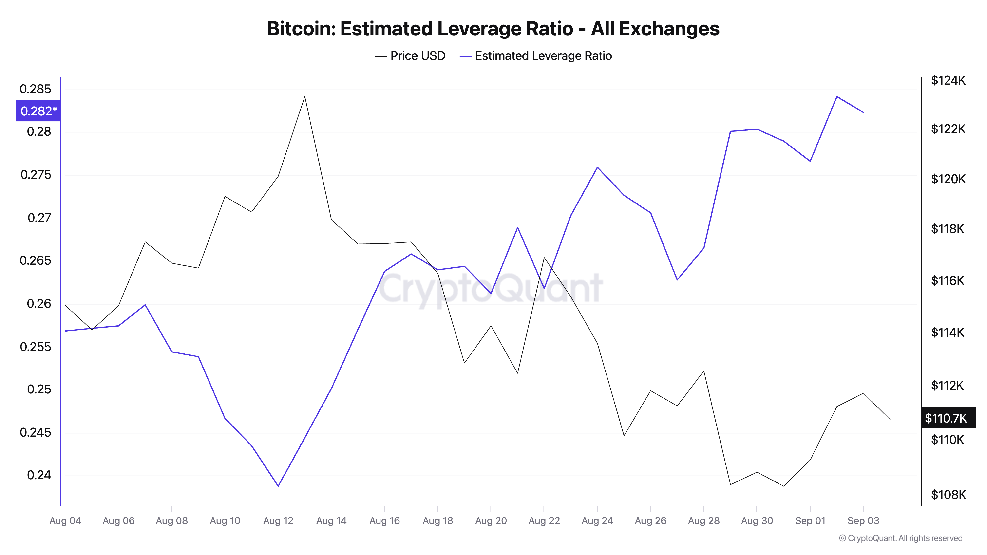 ビットコイン推定レバレッジ比率。